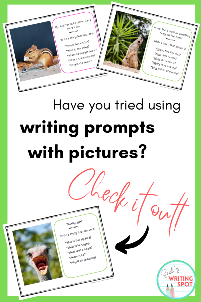 Practice teaching dialogue using silly animal photo writing prompts.