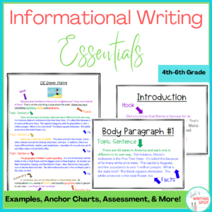 An example of expository essay writing along with anchor charts is on display