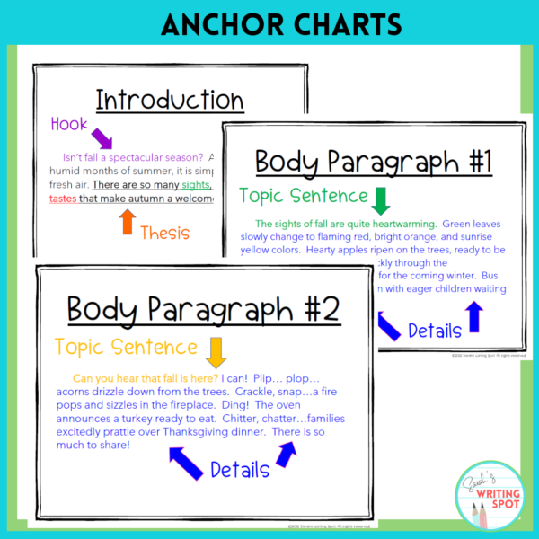 Anchor charts are included along with a descriptive essay with examples