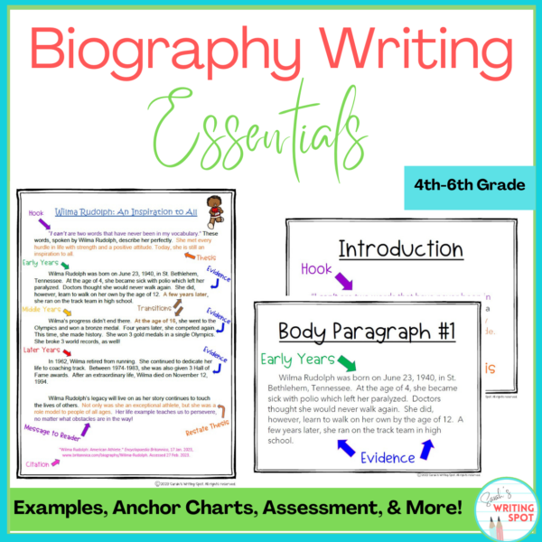 This product includes an example of a short biography and a 5-paragraph essay unit