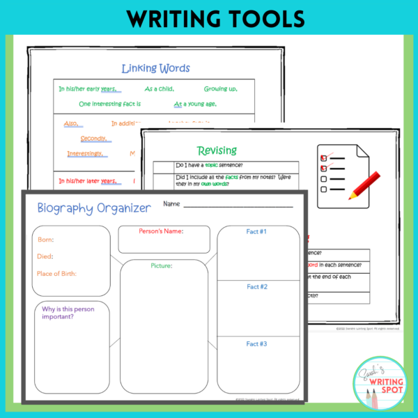 When planning for a paragraph about a person it is useful to use a graphic organizer and transition words