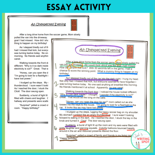 A short narrative essay example can be colorfully labeled for its essential elements