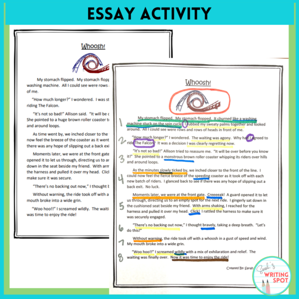 A short narrative essay example can be colorfully labeled and analyzed before a writing unit