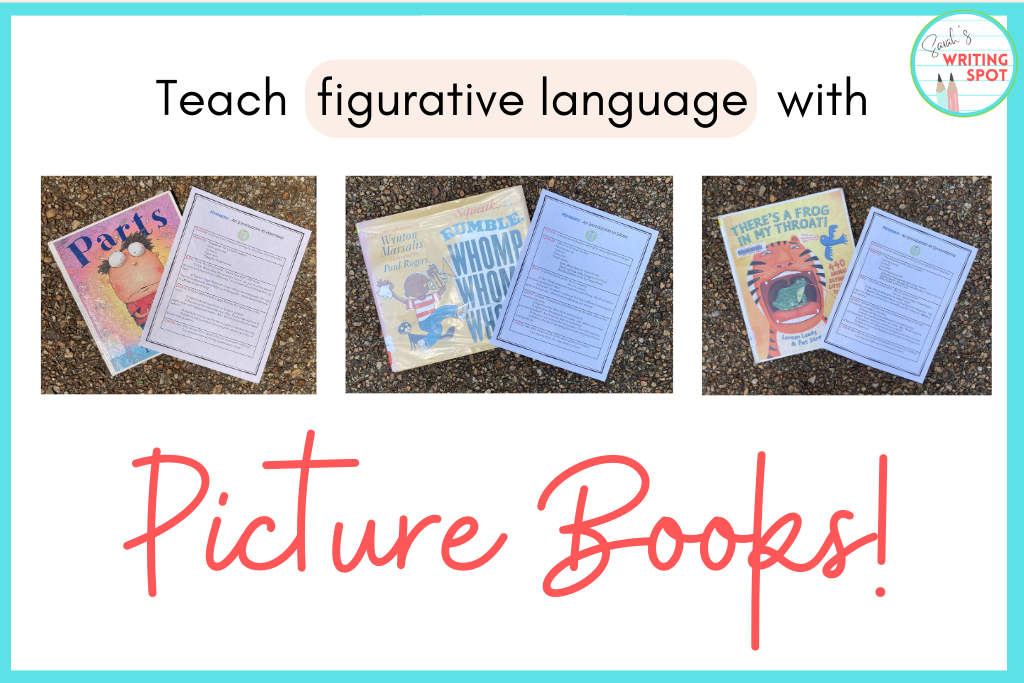 An image of 3 different books for teaching figurative language to elementary students