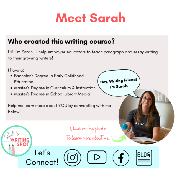 Sarah explains why she is qualified to offer help writing an essay.